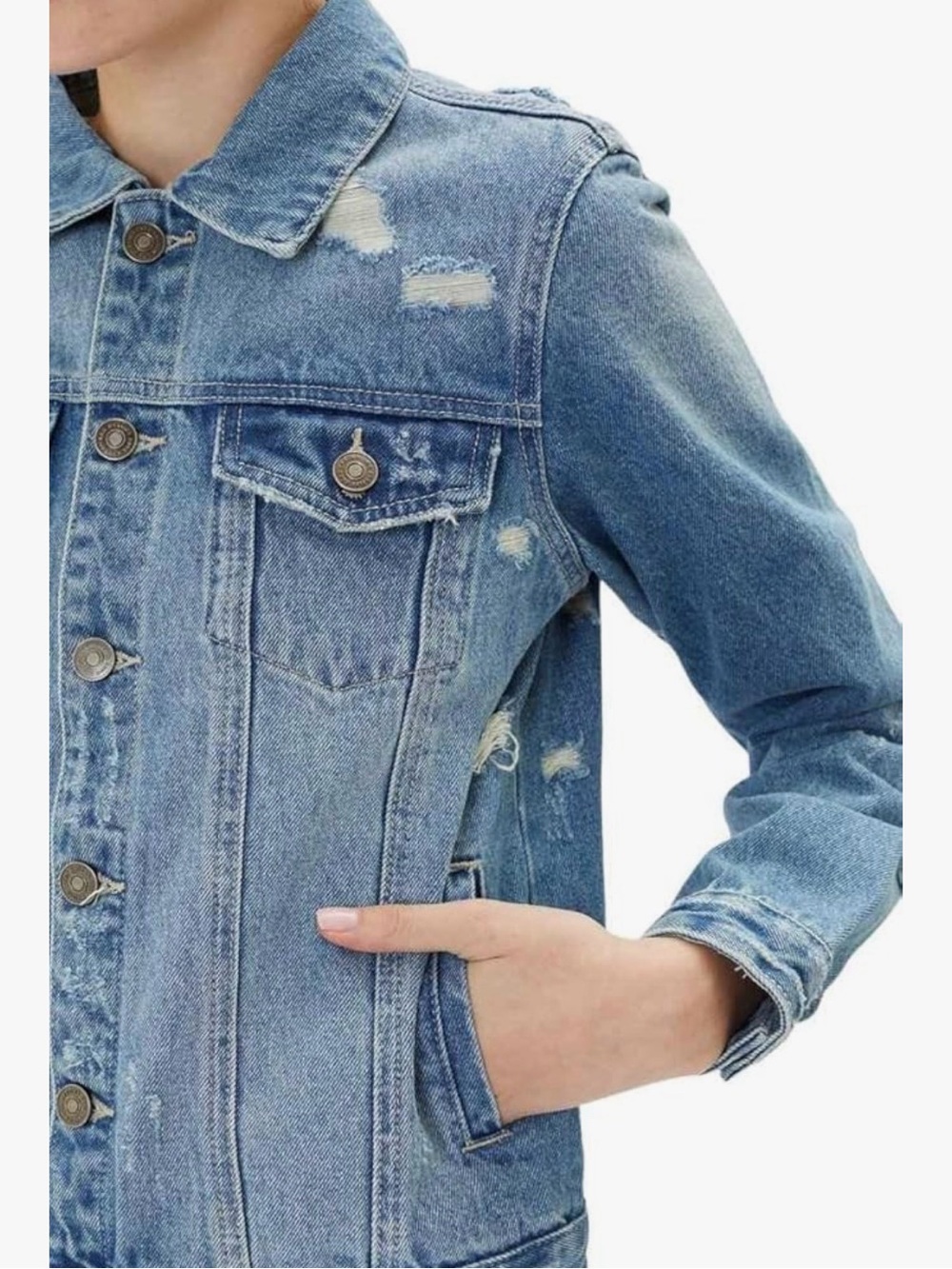 Kancan Classic Light Wash Distressed Denim Jackets - Picture 2 of 5